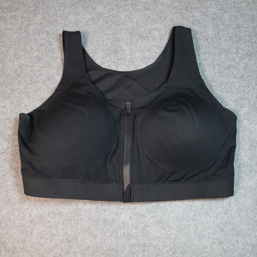 Zyia Active Front-Zip High Impact Sports Bra Black XXL Plus Size Padded